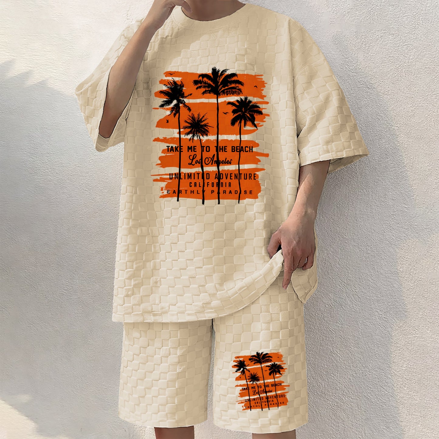 Men's Hawaiian Graphic Print Spring And Summer Drawstring Shorts Set, A Casual Summer Outfit, Including A Short-Sleeved Shirt And Shorts, Suitable For Everyday Wear And Sports Activities. A Two-Piece Set For A Relaxed And Active Lifestyle.