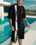Suitmens Men's casual color block printed shorts Set 543