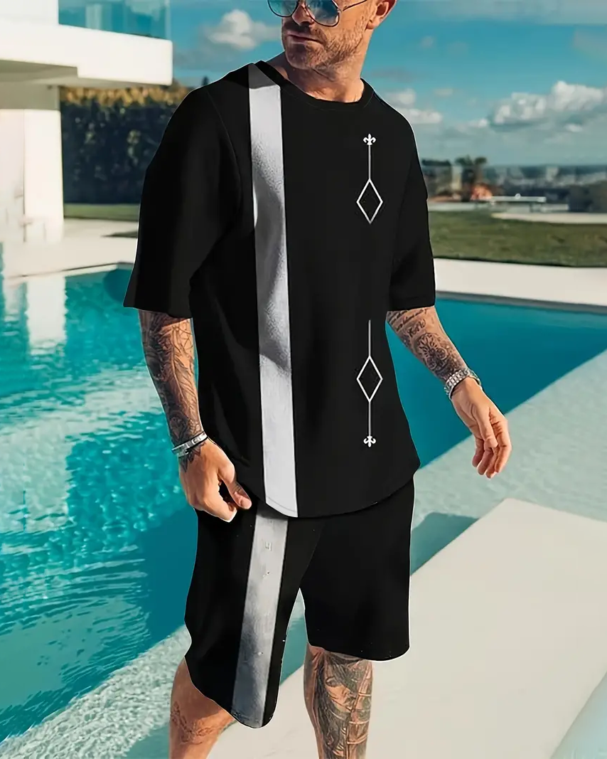 Suitmens Men's casual color block printed shorts Set 543