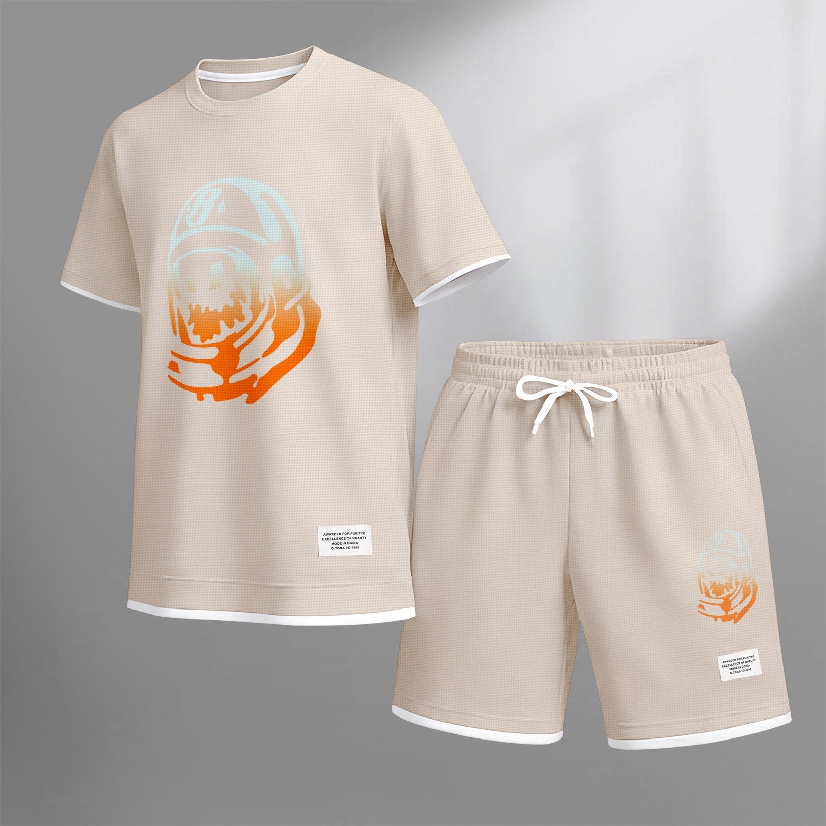 Men's Football Boy print drawstring shorts set for spring/summer, a casual summer outfit including a short-sleeved shirt and shorts, suitable for everyday wear and sports. A two-piece set for a relaxed and energetic lifestyle.