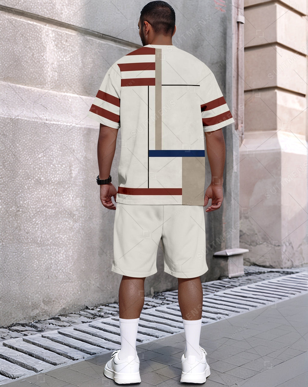 Men's Summer Colorblock Printed Round Neck Set 487