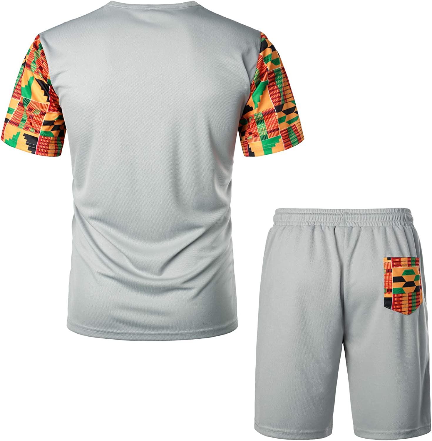 Men's Printed Colorblock T-Shirt and Shorts Set 029
