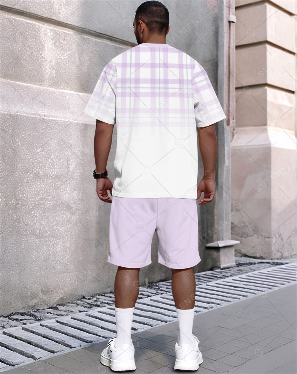 Men's Summer Simple Gradient Print Round Neck Set 356