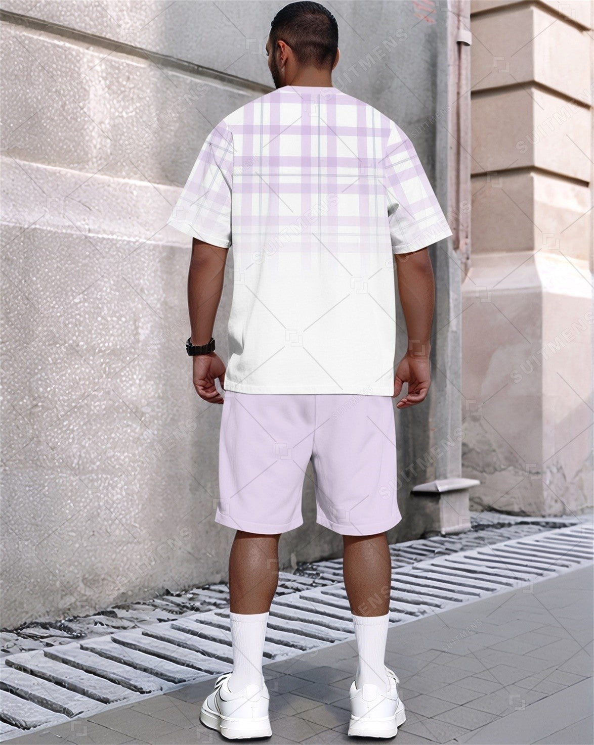Men's Summer Simple Gradient Print Round Neck Set 356