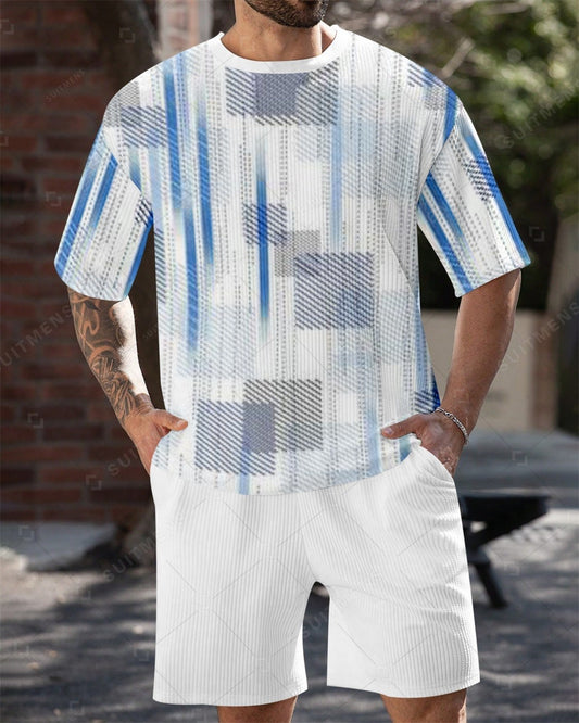 Men's Simple Color Matching Summer Round Neck Set 196