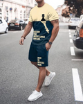 Suitmens Men's Trendy Colorblock Print Shorts Suit