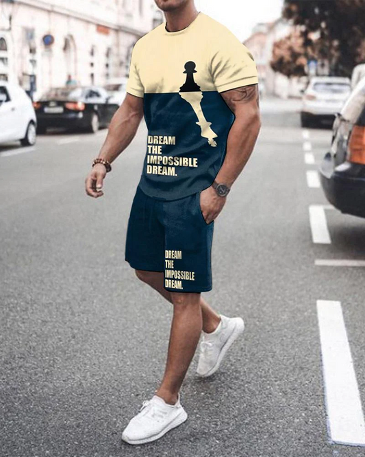 Suitmens Men's Trendy Colorblock Print Shorts Suit