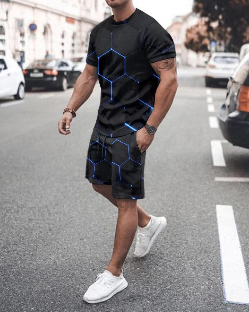 Suitmens Men's Black Fashion Gradient Shorts Suit