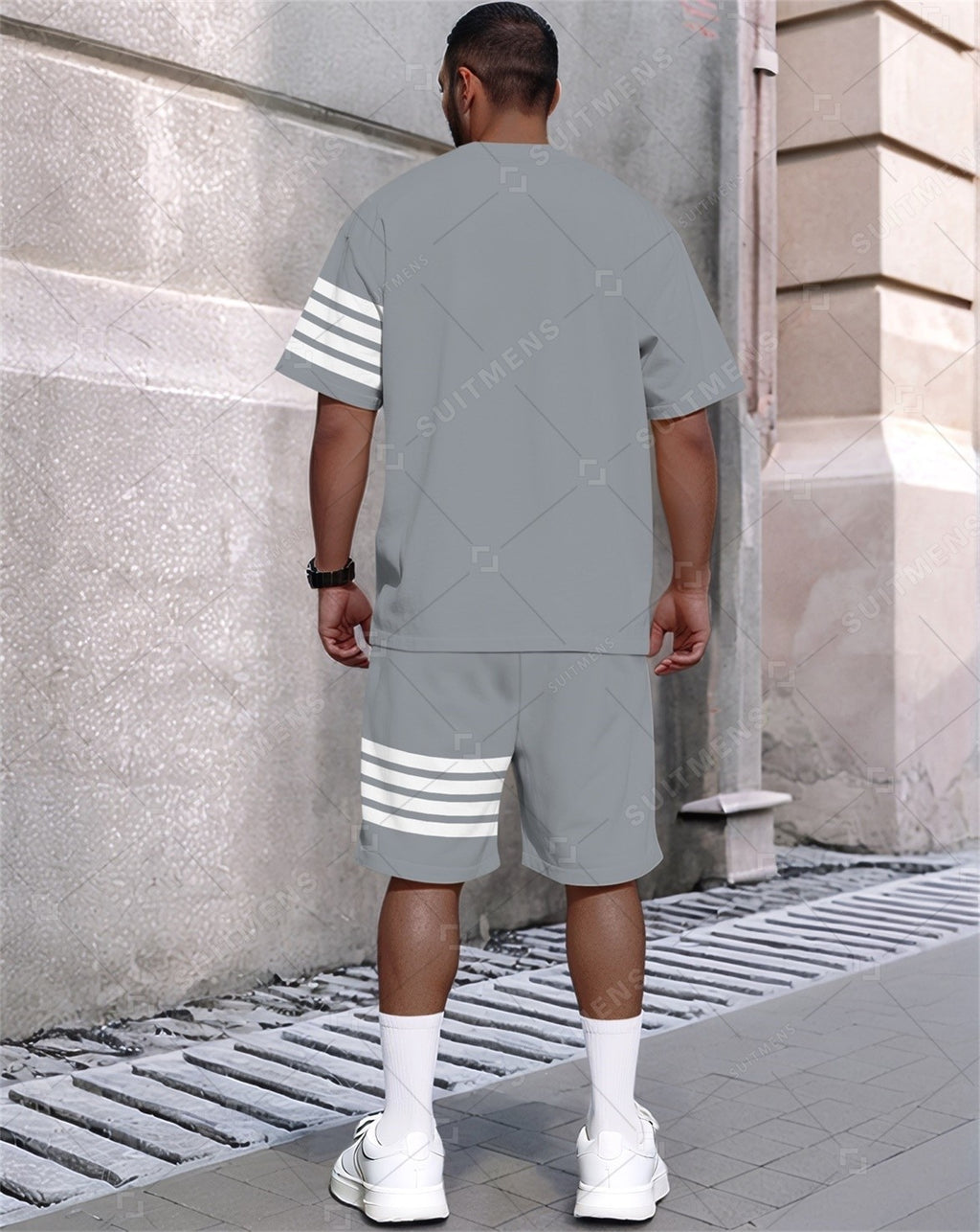 Men's Summer Simple Color Matching Print Round Neck Set 350