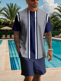 Men's Classic Retro Striped Printed Shorts Set 493