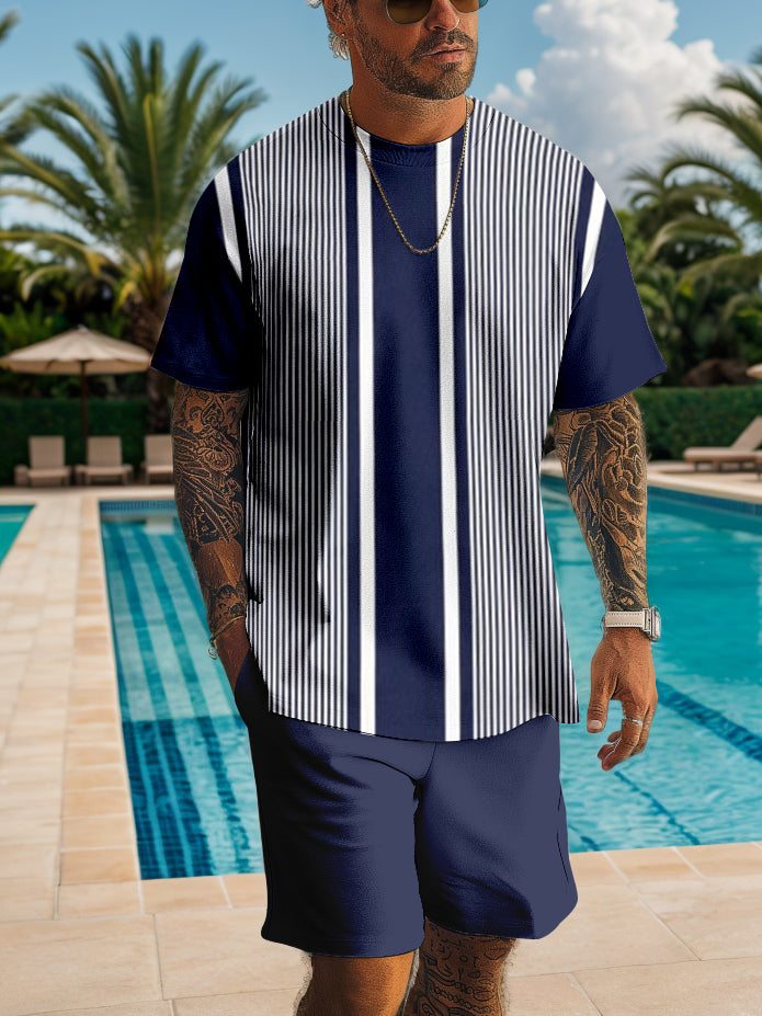 Men's Classic Retro Striped Printed Shorts Set 493