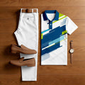 Men's Casual White Graffiti Printed Polo Shirt And Pants Two-Piece Set