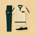 Men's Casual Apricot Geometry Printed Short-Sleeve T-Shirt And Pants Two-Piece Set