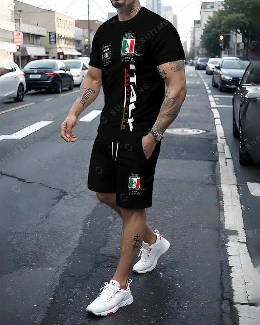 Men's Summer Gorgeous Printed Round Neck Set 984