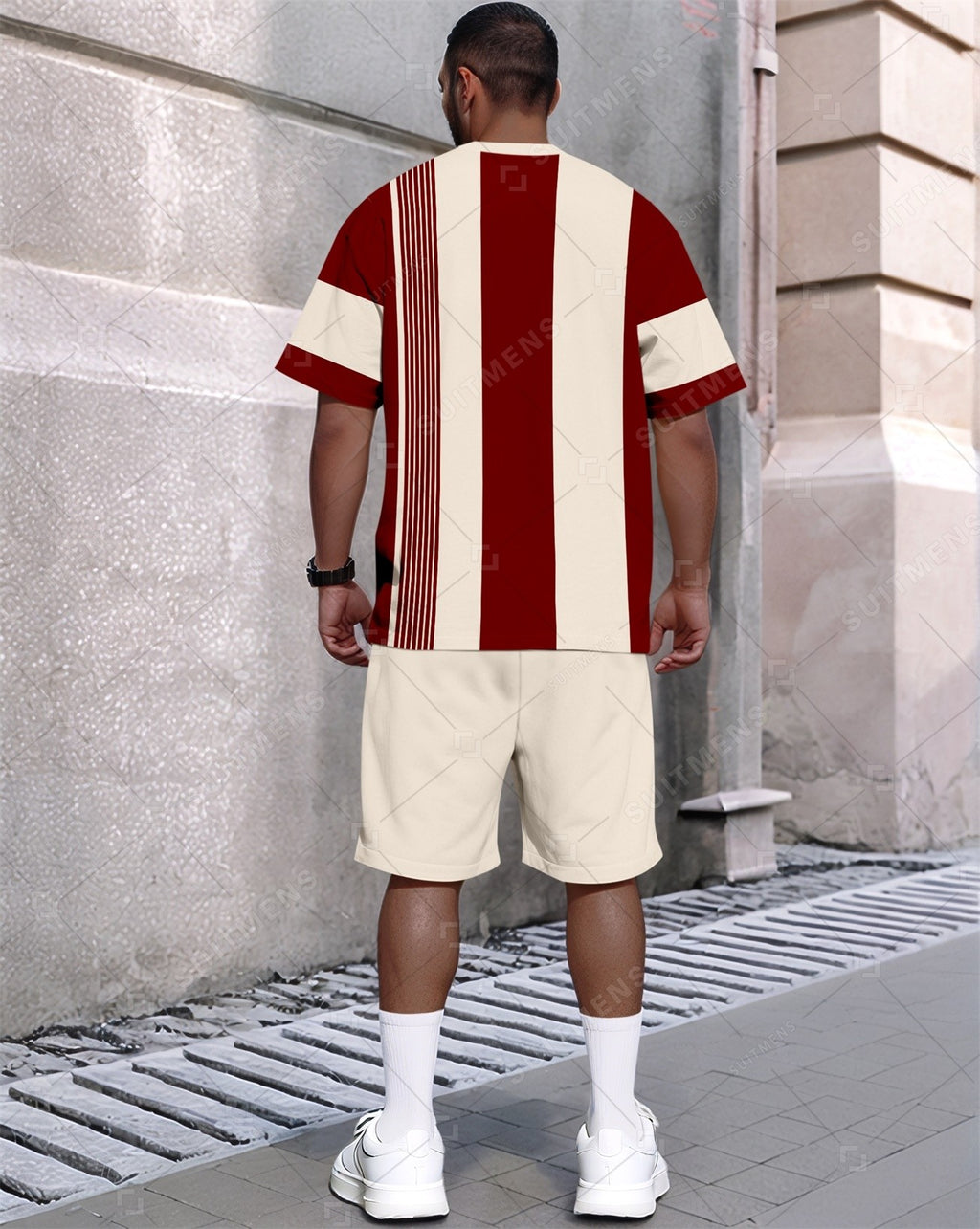 Men's Summer Colorblock Printed Round Neck Set 382