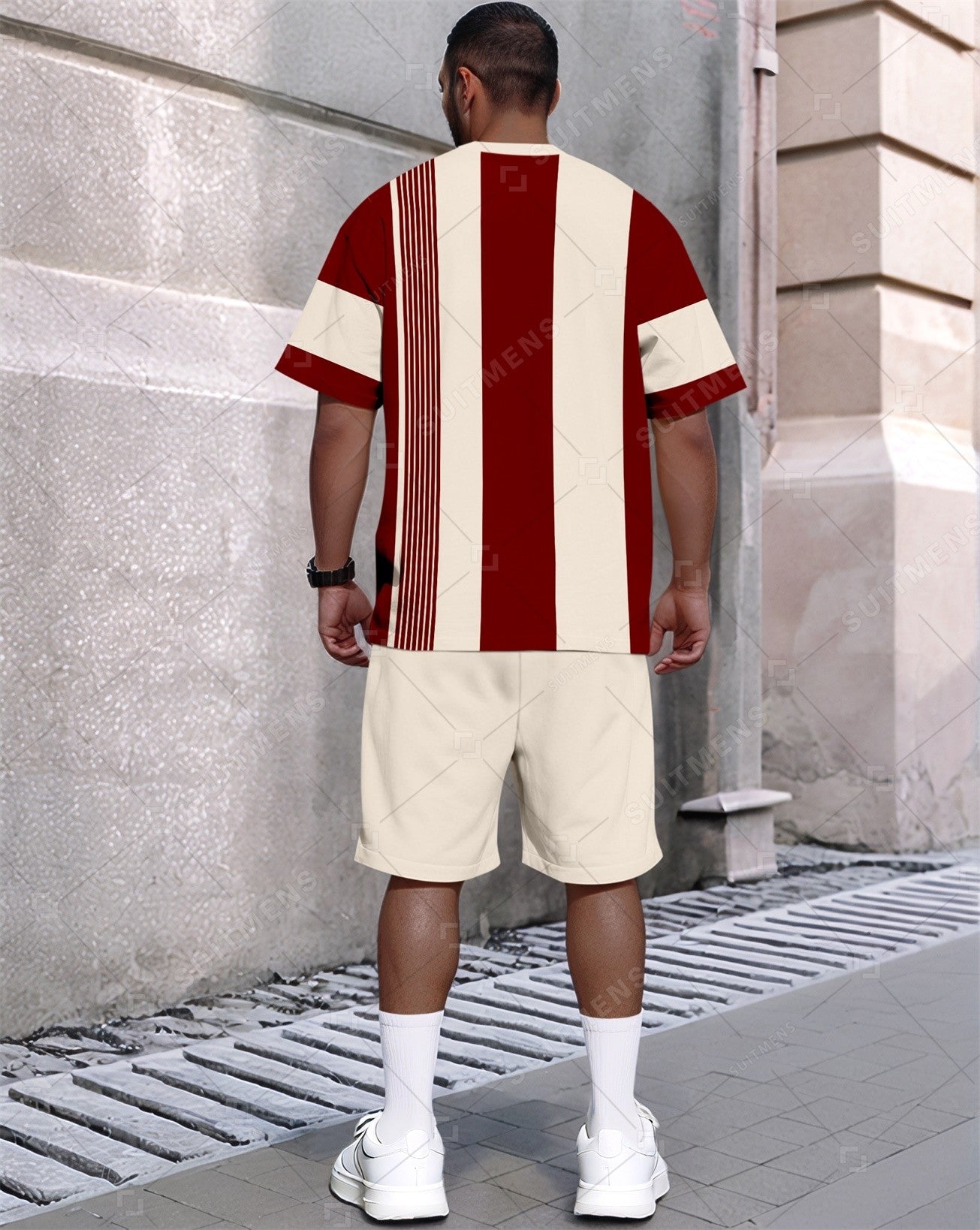 Men's Summer Colorblock Printed Round Neck Set 382