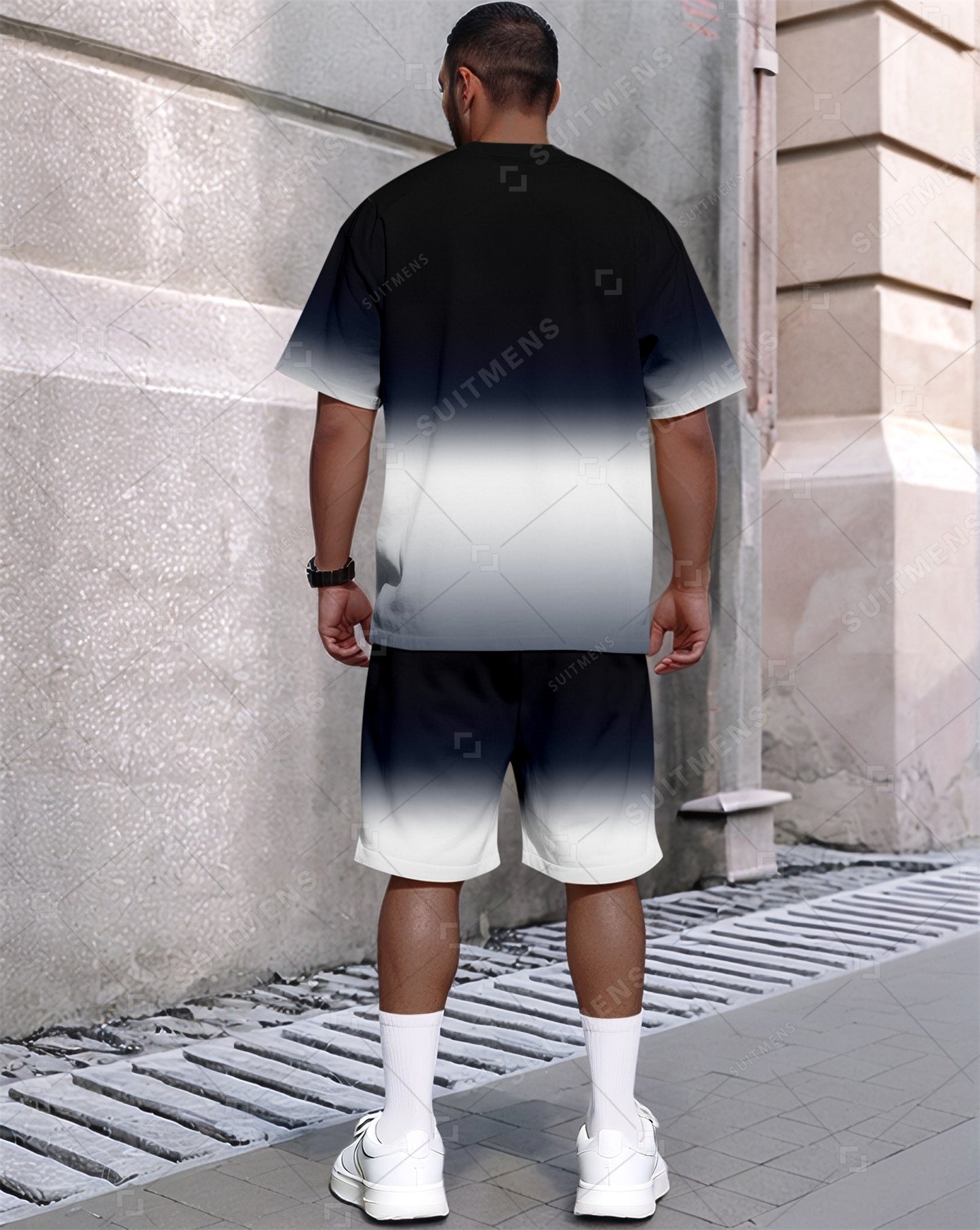 Men's Summer Gradient Printed Round Neck Set 436