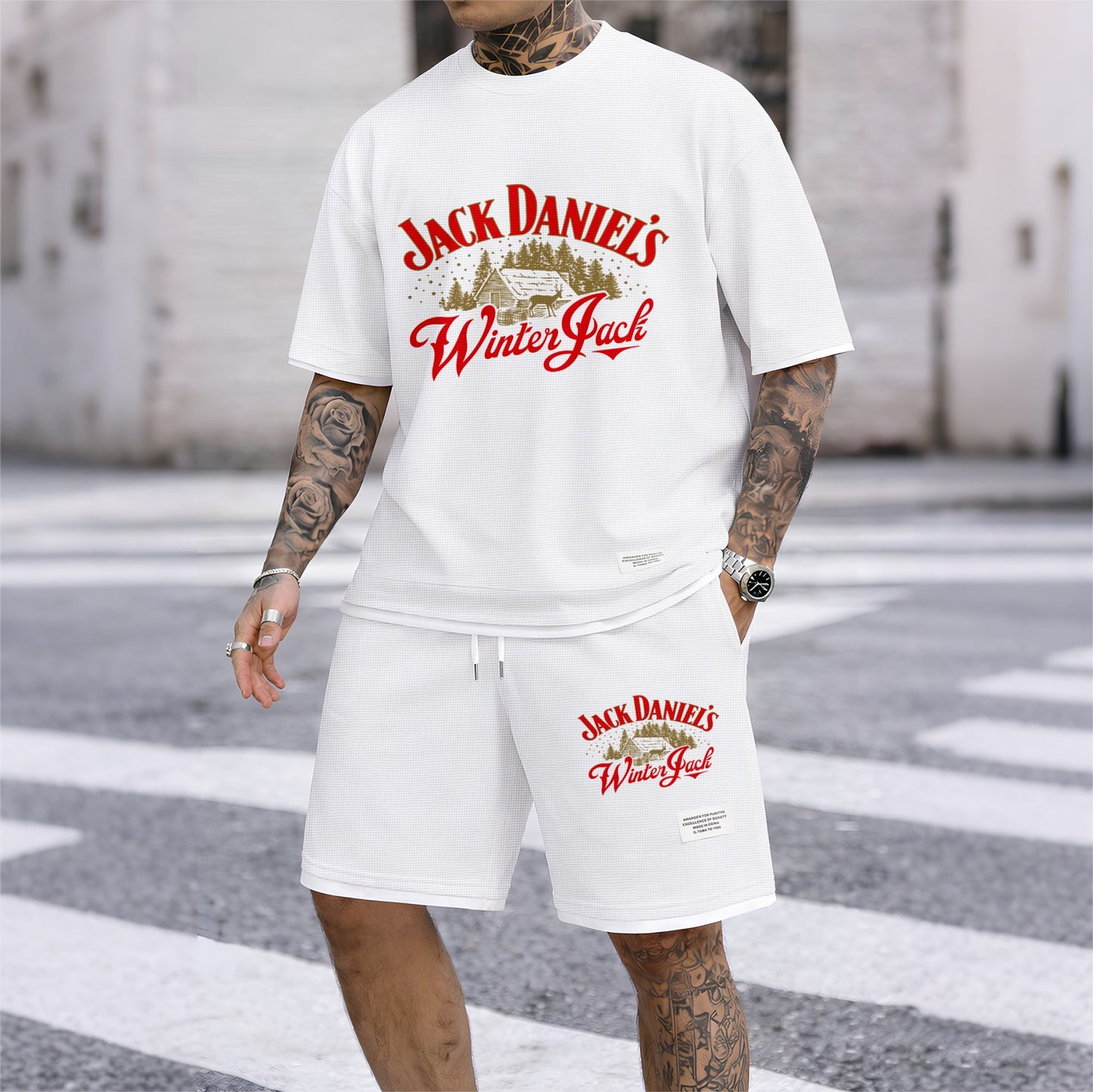 Men's Beer And Beverage Printed Drawstring Shorts Set, Suitable For Spring And Summer Wear, Casual Summer Set, Including Short-Sleeved Shirt And Shorts, Suitable For Everyday Wear And Sports 08