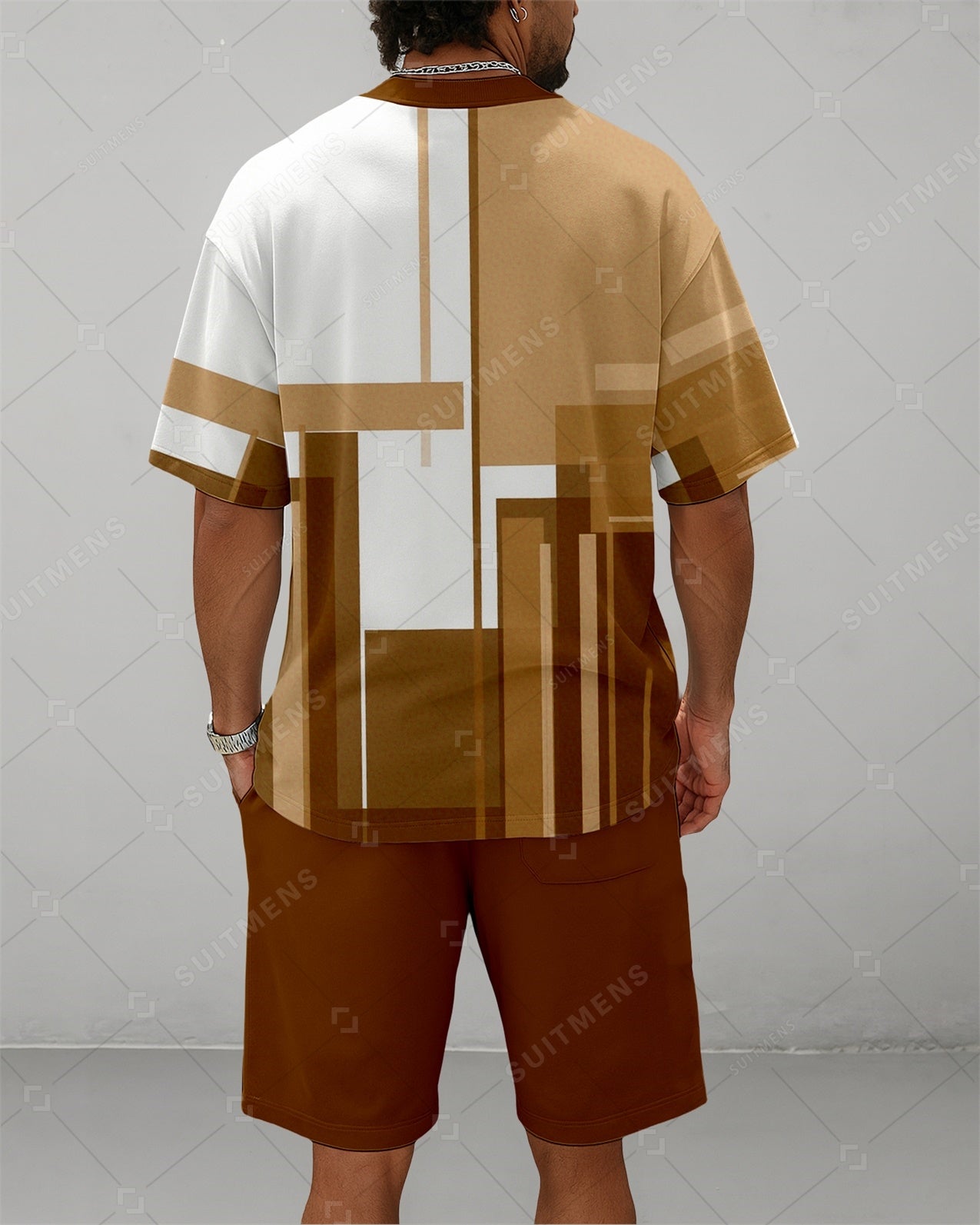 Men's Summer Colorblock Printed Round Neck Suit 085