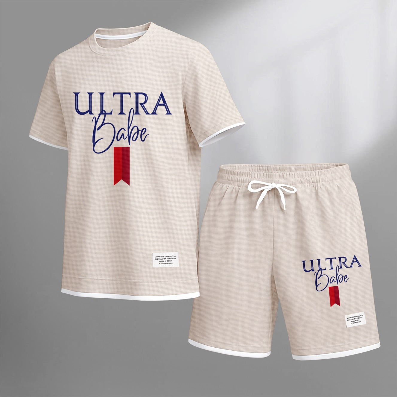 Men's Refreshing Low-Calorie Style Print Waffle Fabric Short-Sleeved Shirt And Shorts Set