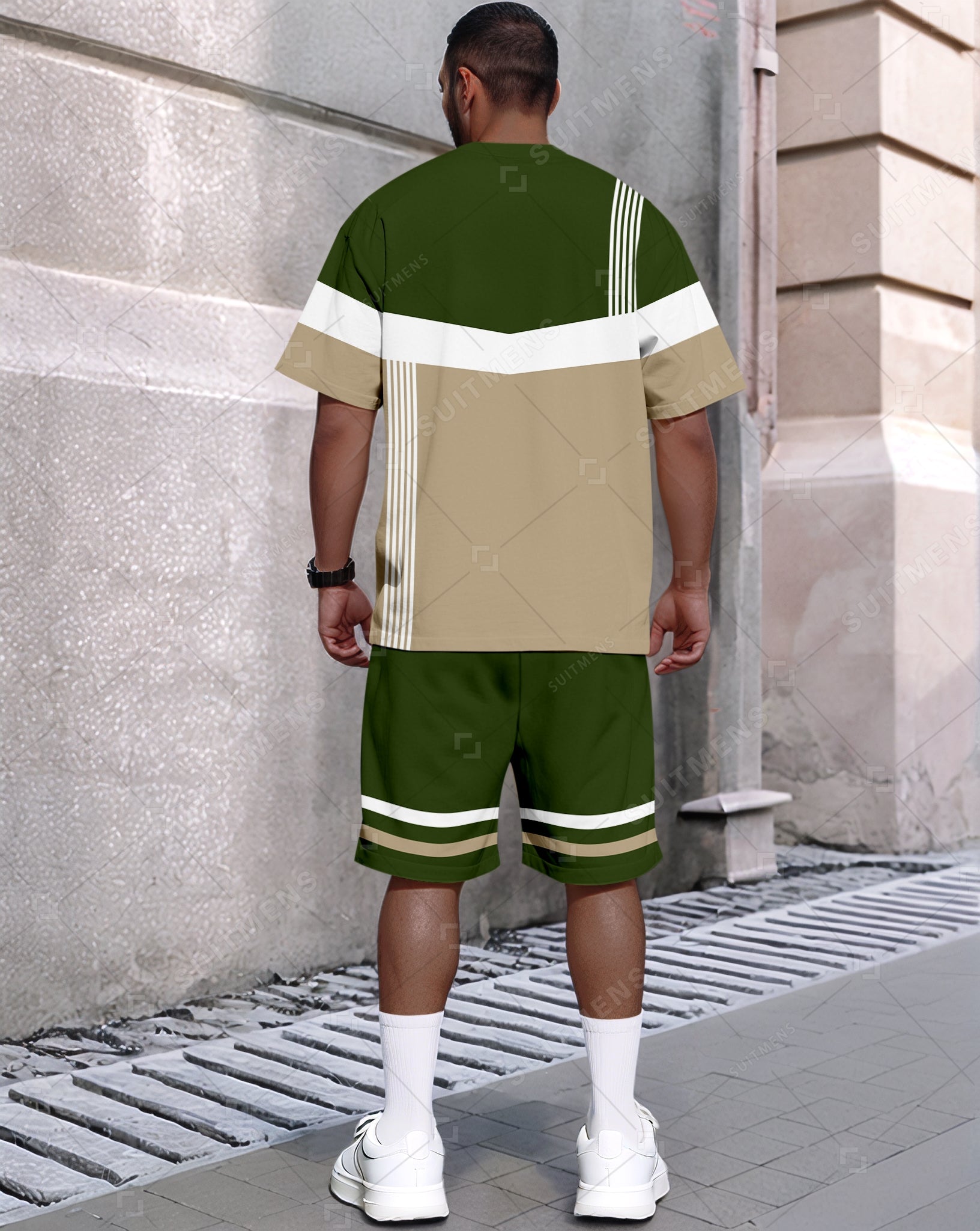 Men's Summer Colorblock Printed Round Neck Set 481