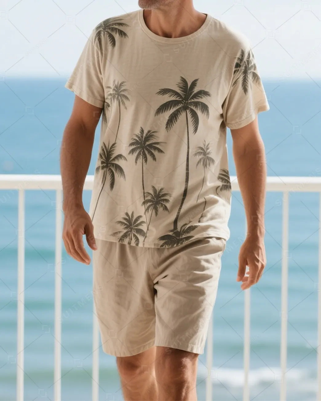 Men's Summer Vacation Round Neck Set 023