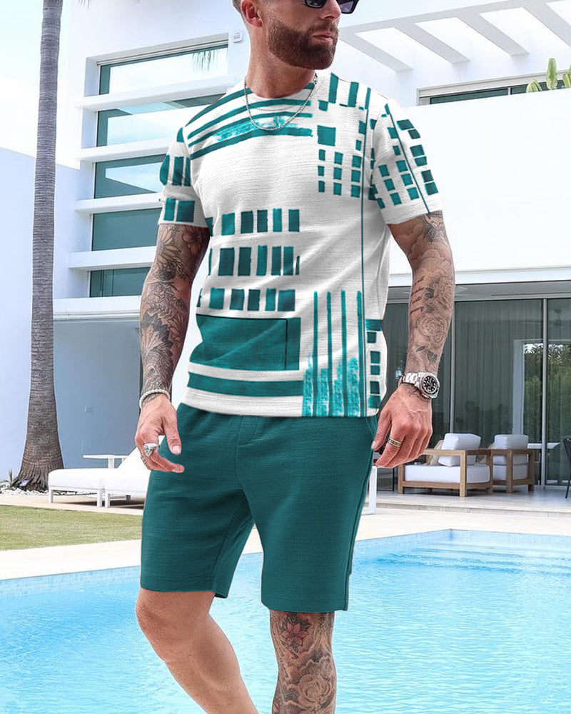 Men's Casual Printed Shorts Set 53