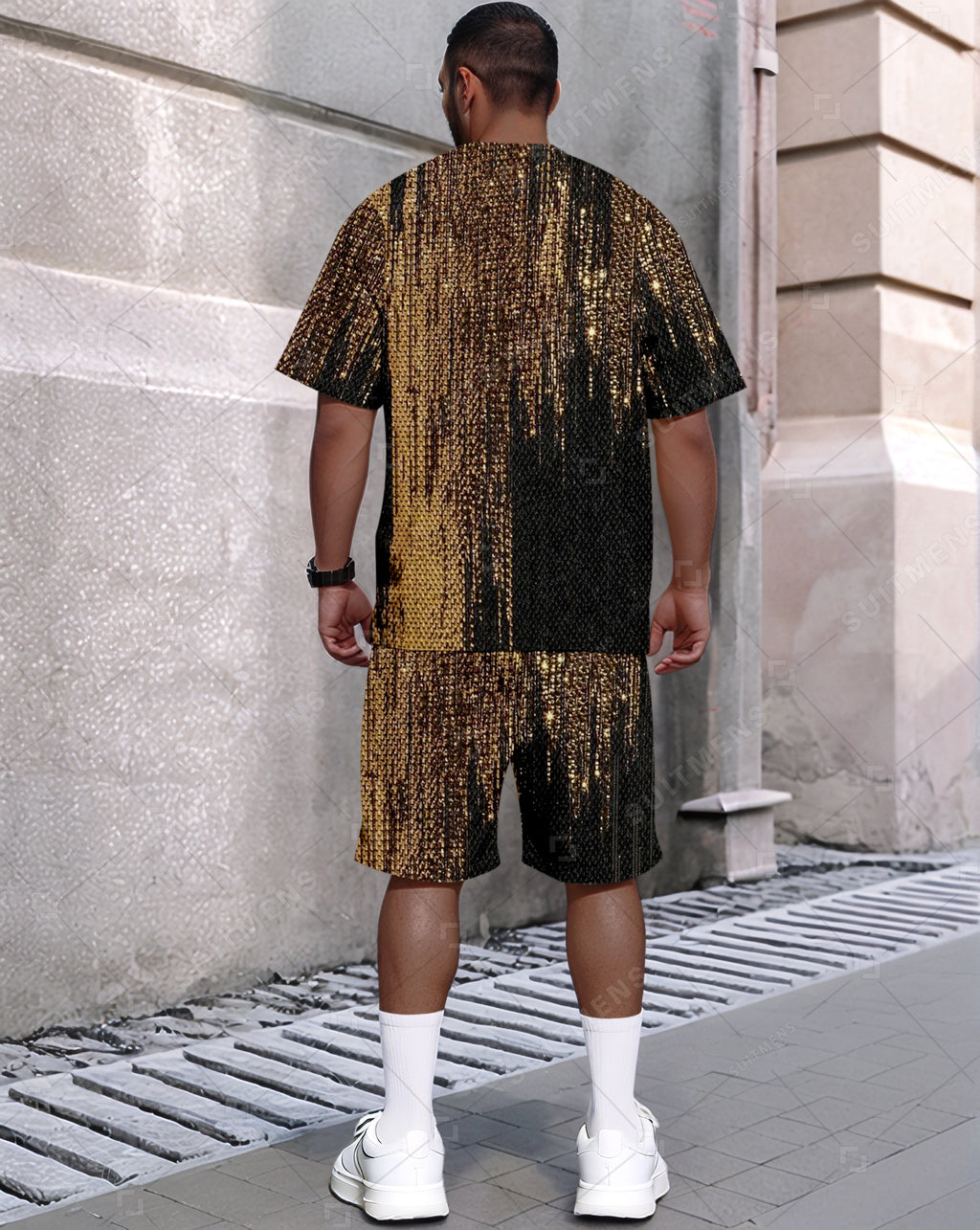 Men's Summer Colorblock Printed Round Neck Set 482