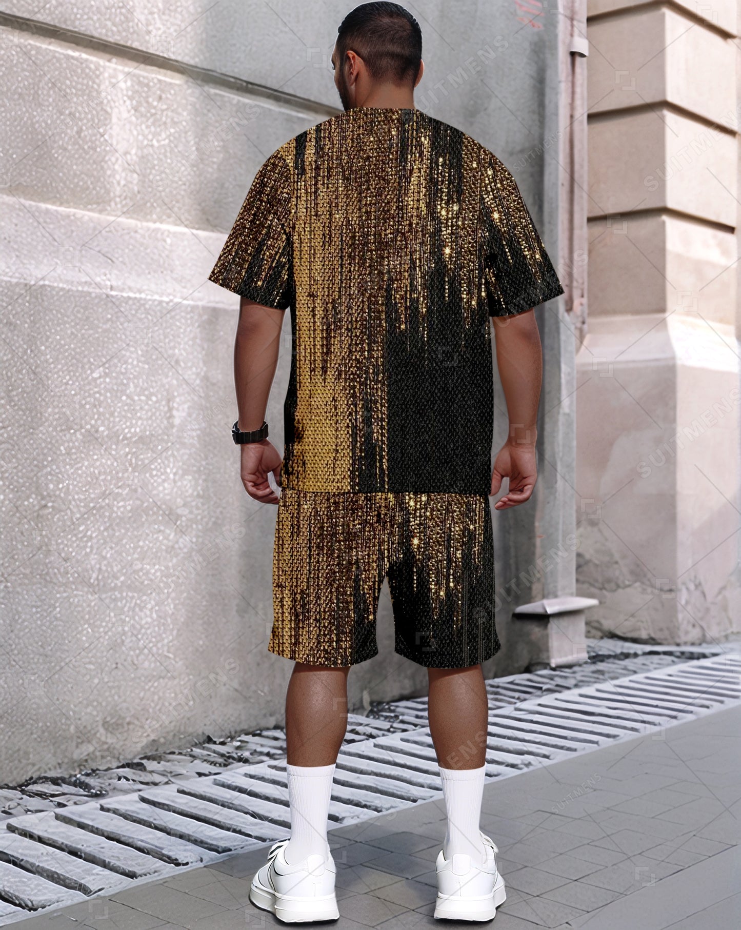 Men's Summer Colorblock Printed Round Neck Set 482
