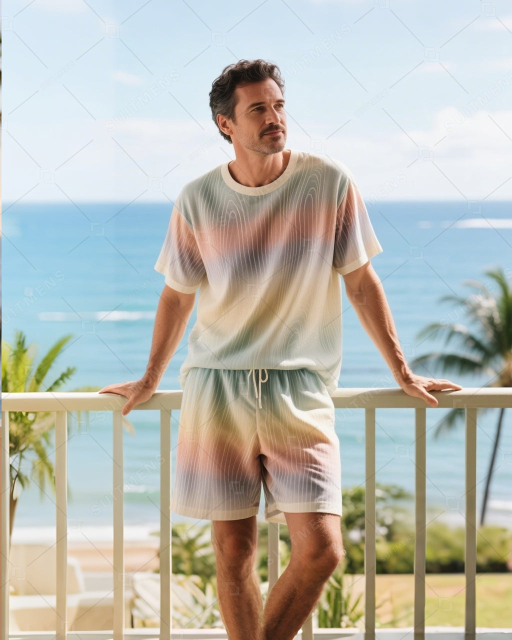 Men's Summer Vacation Round Neck Set 029
