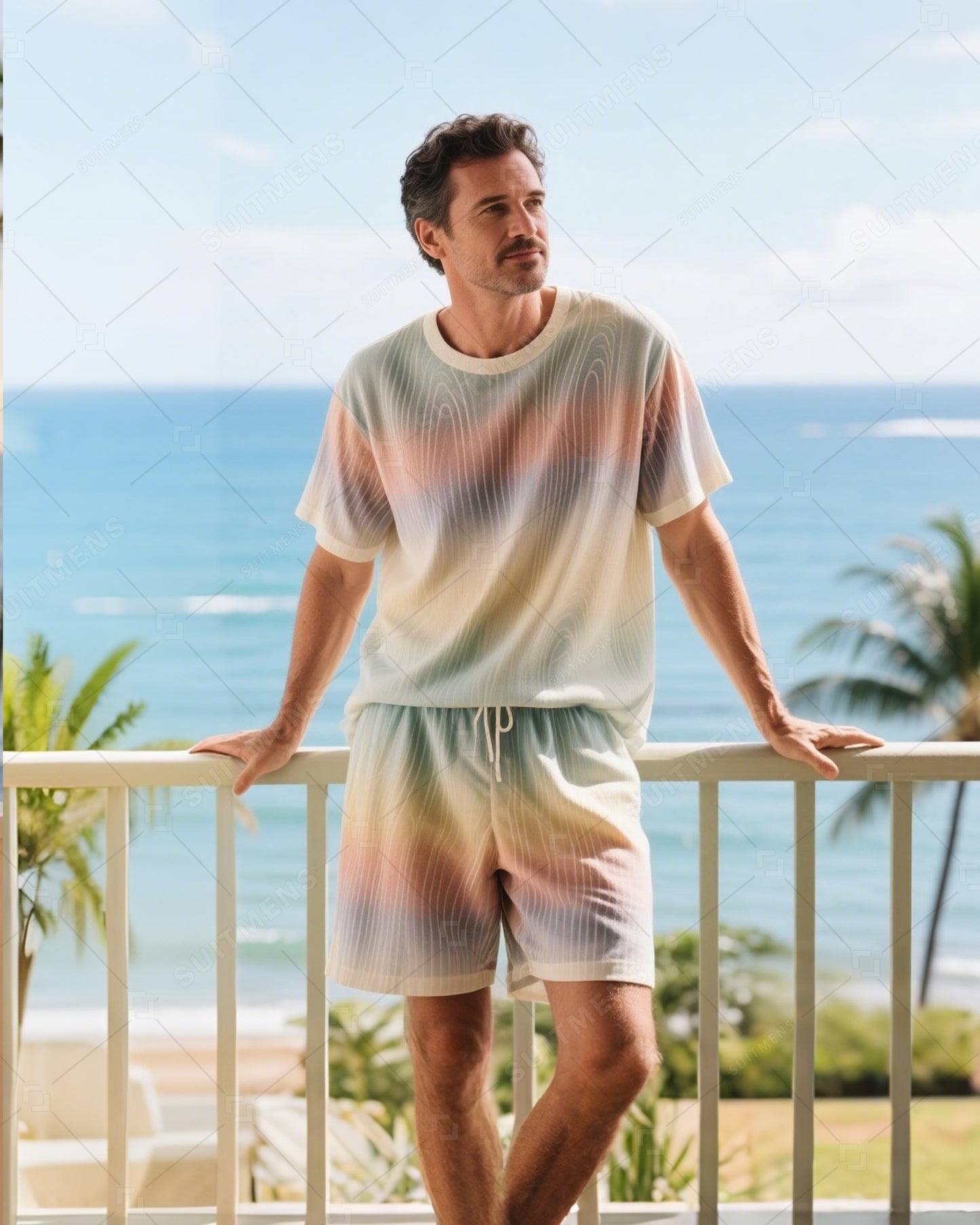 Men's Summer Vacation Round Neck Set 029