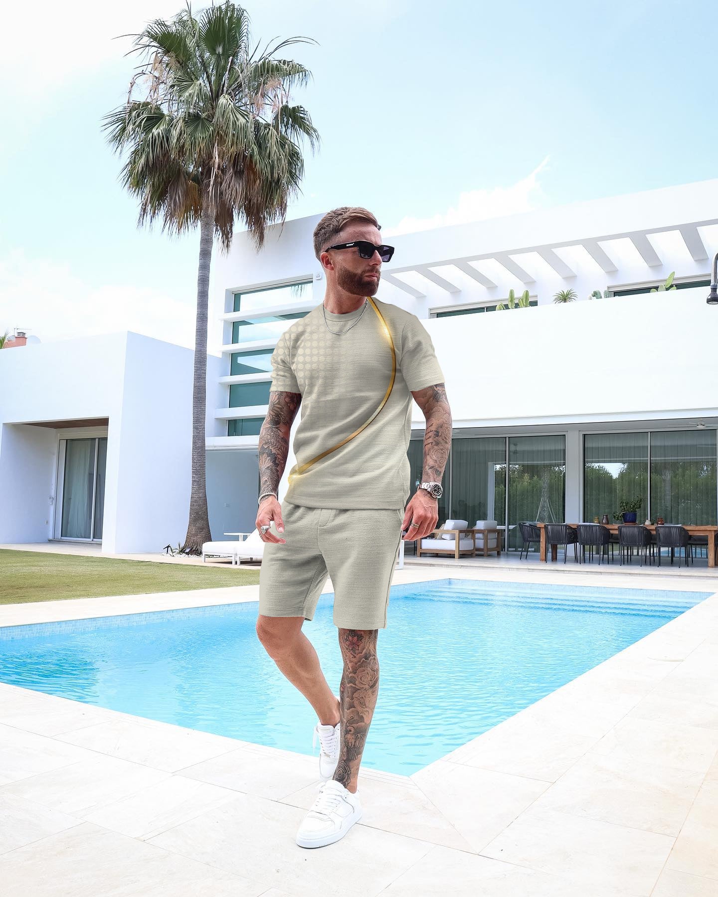Men's Casual Gradient Print Shorts Set 49