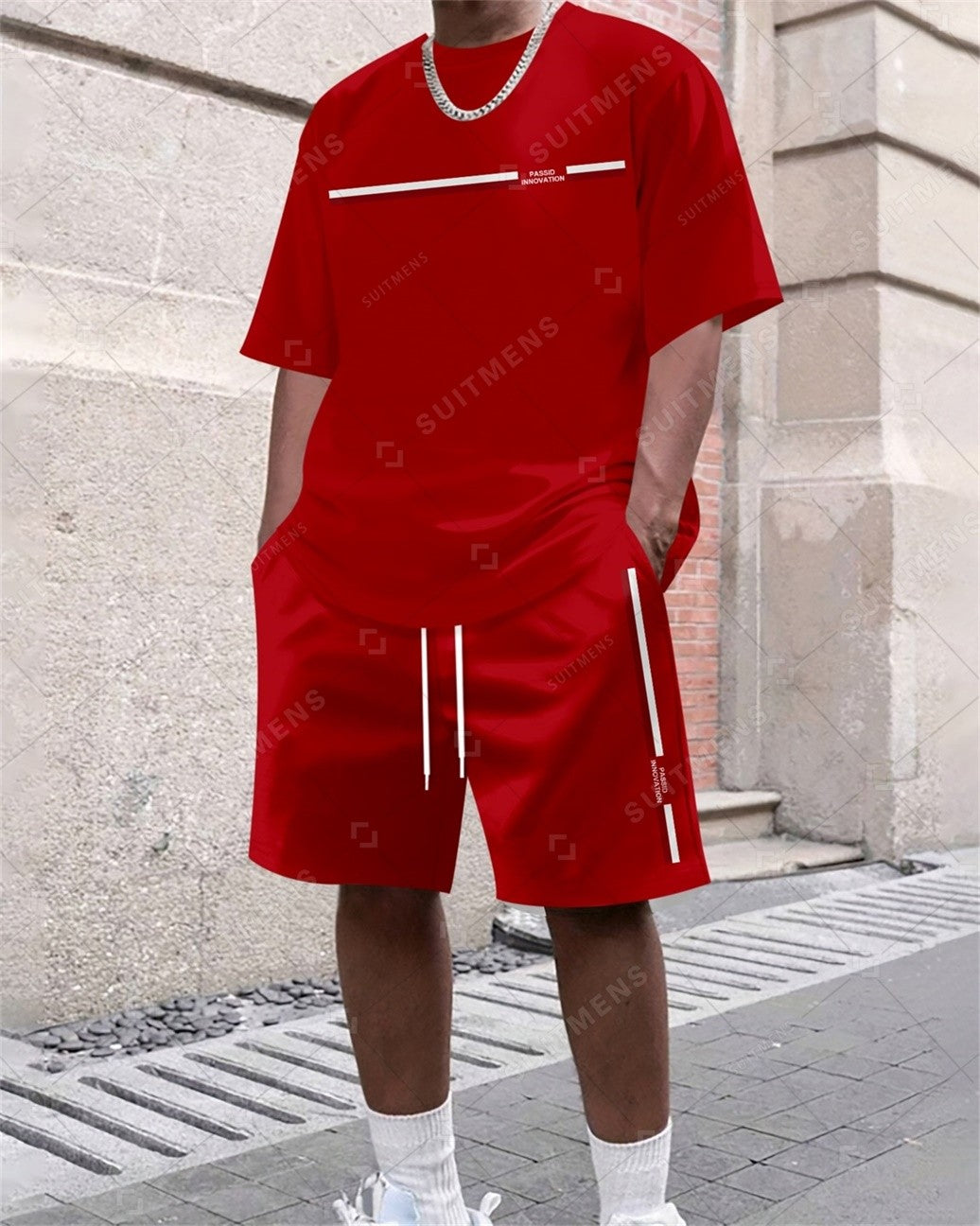 Men's Summer Simple Gradient Print Round Neck Set 358
