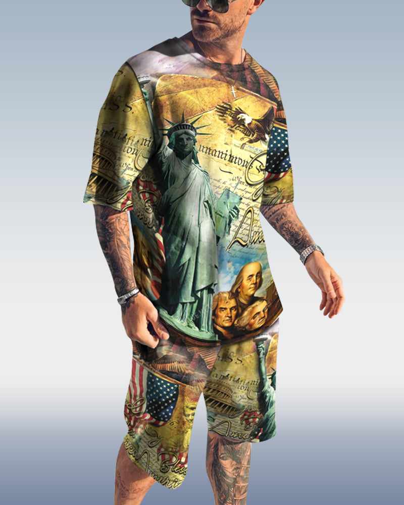 Men's spring and summer graffiti print suit 054