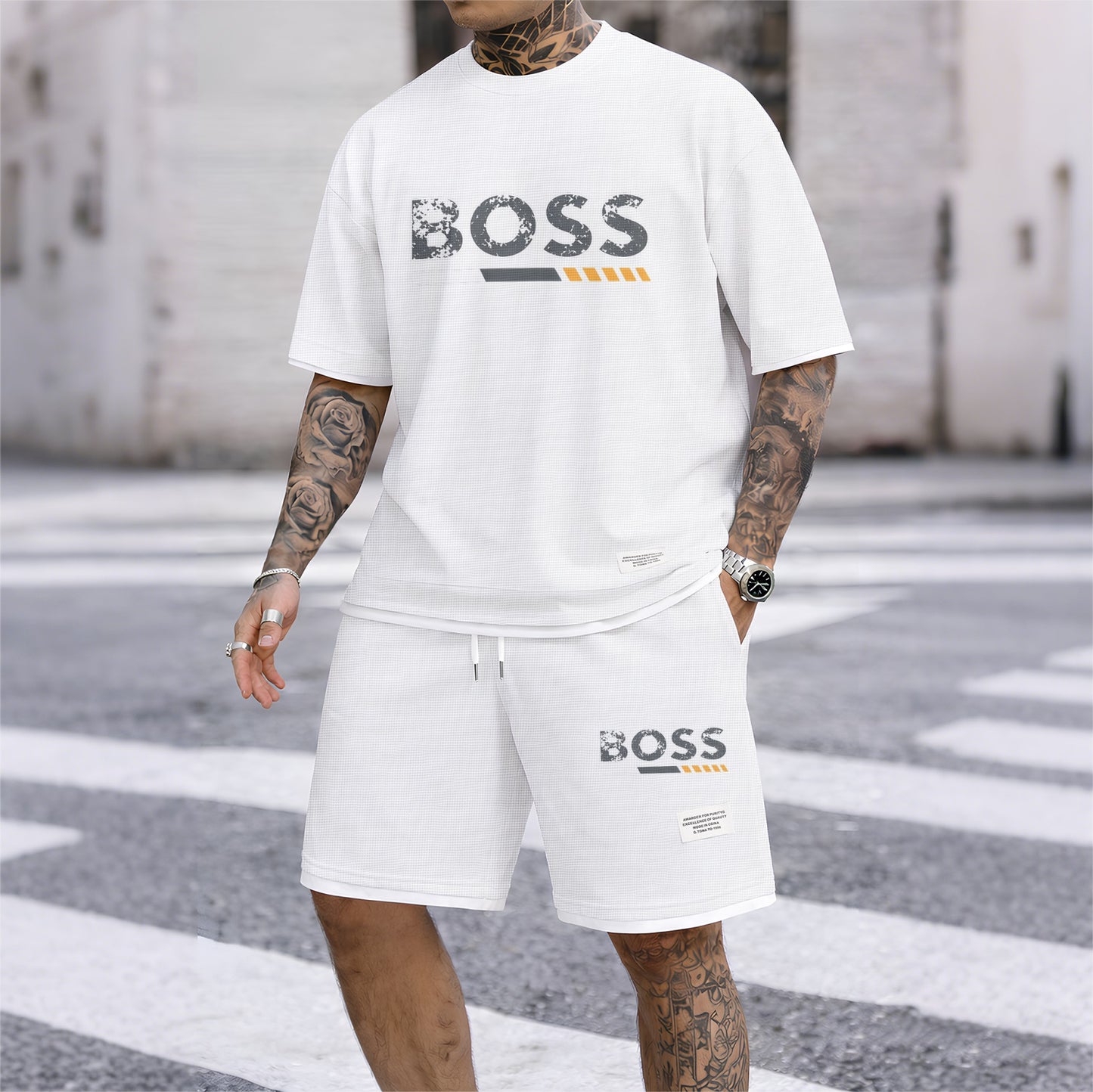 Men's Luxury Waffle-Knit Short-Sleeve Shirt & Shorts Set 13