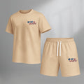 Men’s Summer 2 Piece Set, USA Letter Print Short Sleeve T Shirt and Drawstring Shorts Matching Outfit, Lightweight Breathable Casual Set for Beach, Vacation, Gym, Travel, Running, and Daily Wear