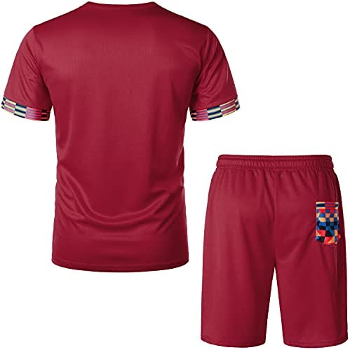 Men's Printed Colorblock T-Shirt and Shorts Set 004