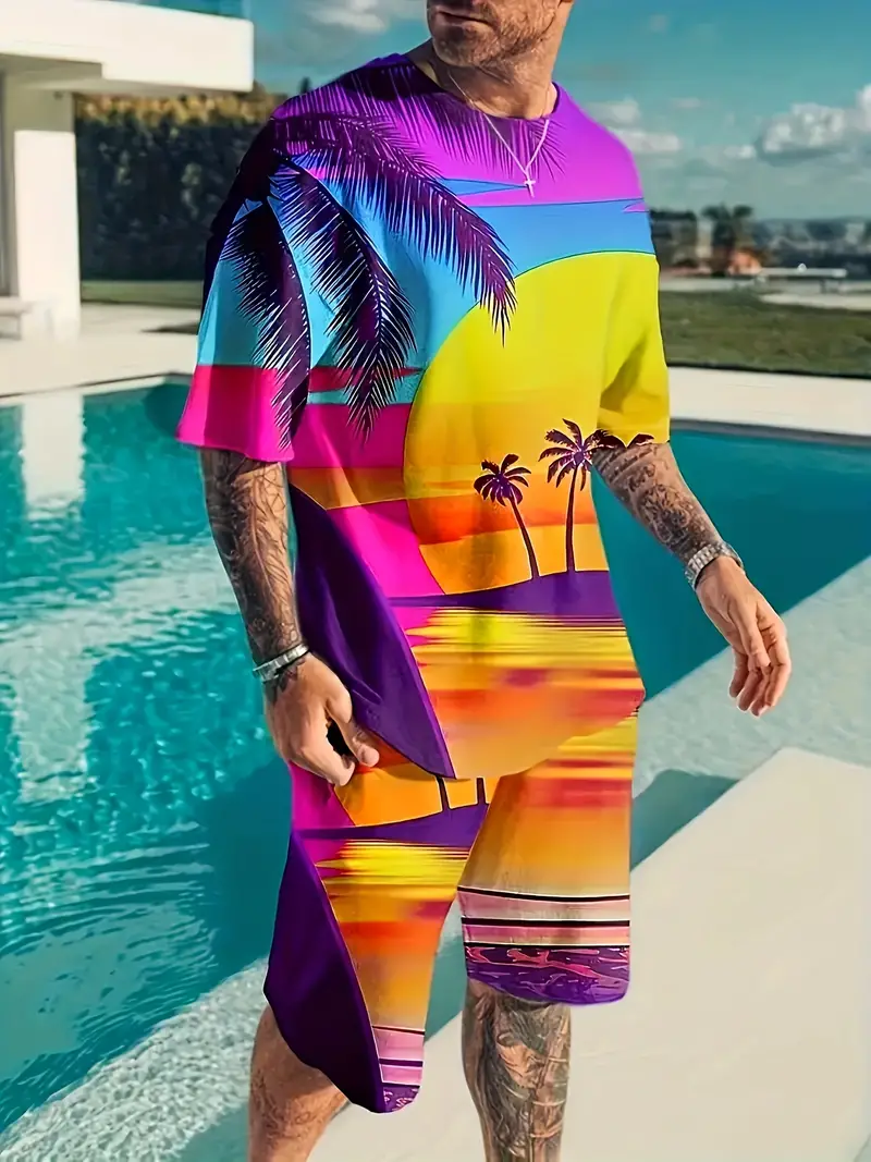 Suitmens Men's Casual Resort Printed Shorts Set 563