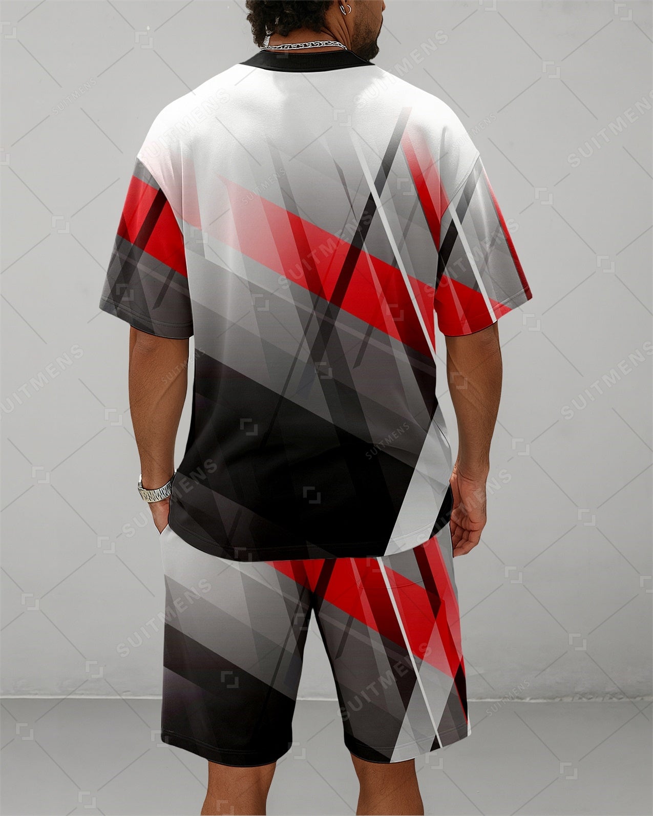 Men's Summer Colorblock Printed Round Neck Suit 081