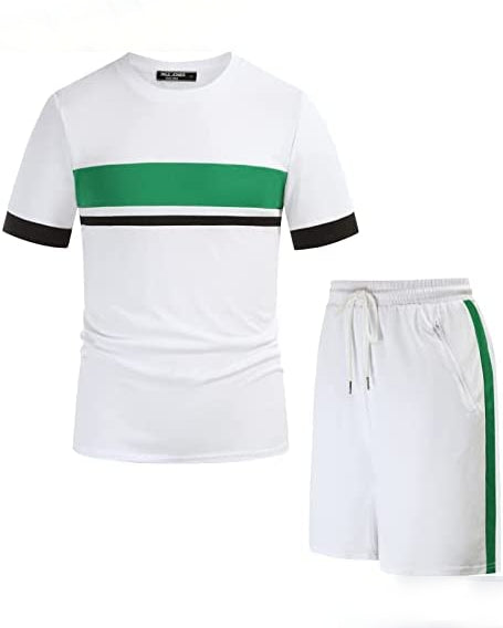 Men's Printed Colorblock T-Shirt and Shorts Set 032