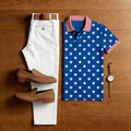 Men's 250Th Anniversary Blue & White Star Printed Short Sleeved Polo Shirt & Trousers Two-Piece Set