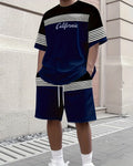 Men's Colorblock Summer Round Neck Set 108