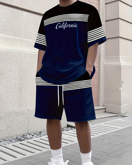 Men's Colorblock Summer Round Neck Set 108
