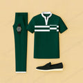 Men's Casual Dark Green Geometric Printed Short-Sleeve T-Shirt And Pants Two-Piece Set