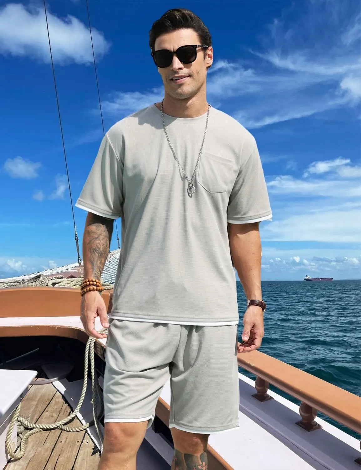Men's Simple Matching Summer Round Neck Set 194