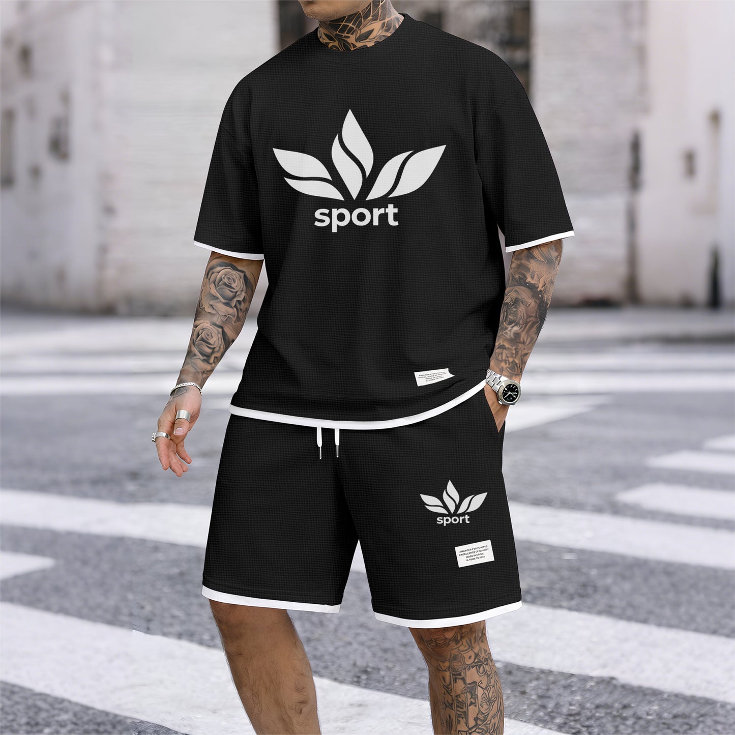 Men's Sport Graphic Print Short Sleeve Shirt and Drawstring Shorts Set, Casual Summer Two-Piece Outfit, Lightweight Breathable Relaxed Fit Athletic Set for Daily Wear, Beach, Vacation, Travel and Loungewear