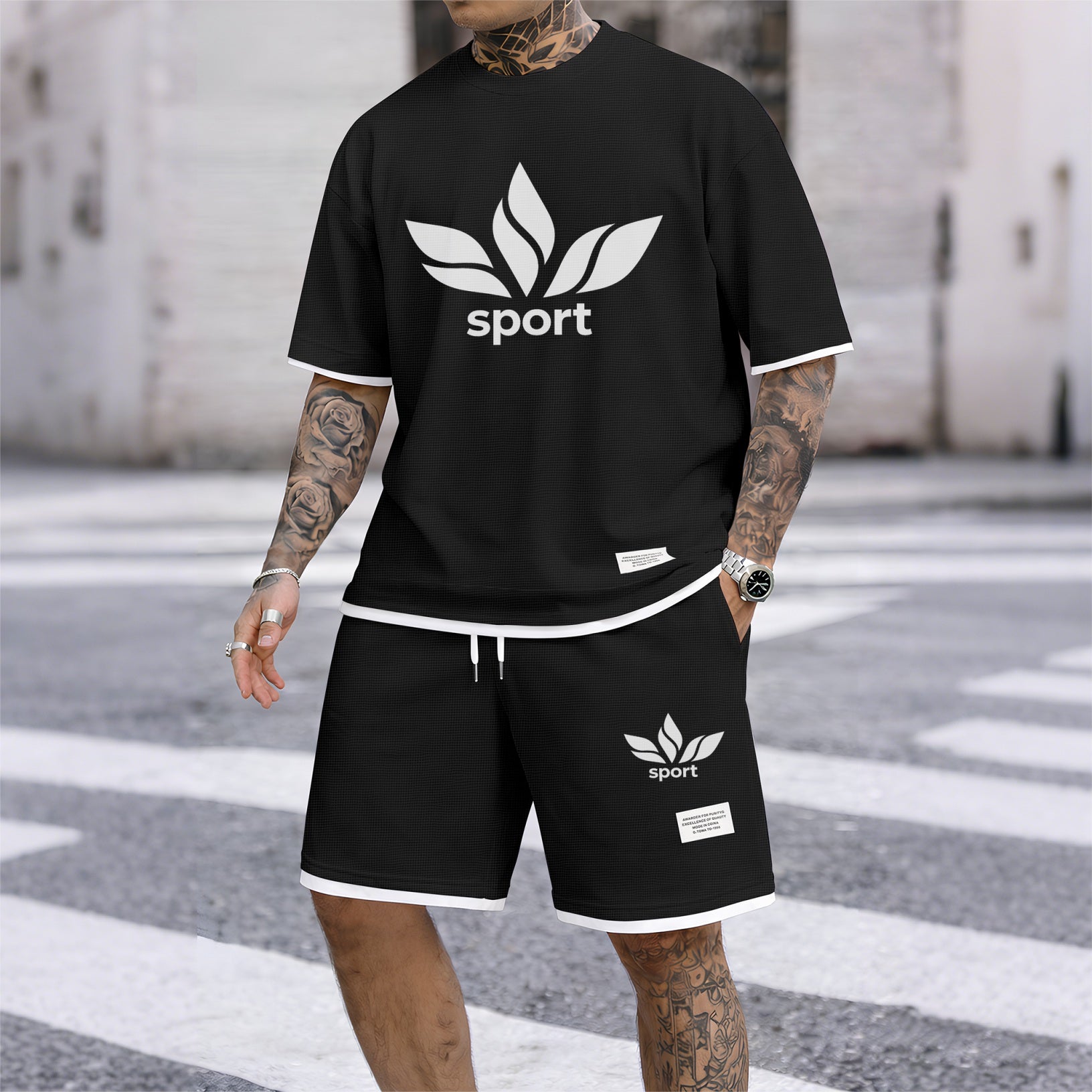 Men's Sport Graphic Print Short Sleeve Shirt and Drawstring Shorts Set, Casual Summer Two-Piece Outfit, Lightweight Breathable Relaxed Fit Athletic Set for Daily Wear, Beach, Vacation, Travel and Loungewear