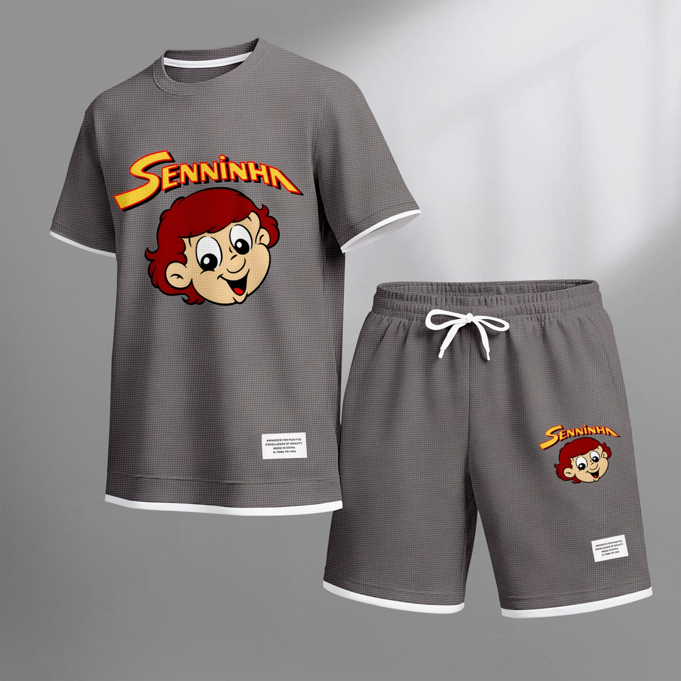 Men's Racing Star Print Waffle Fabric Short-Sleeved Shirt And Shorts Set