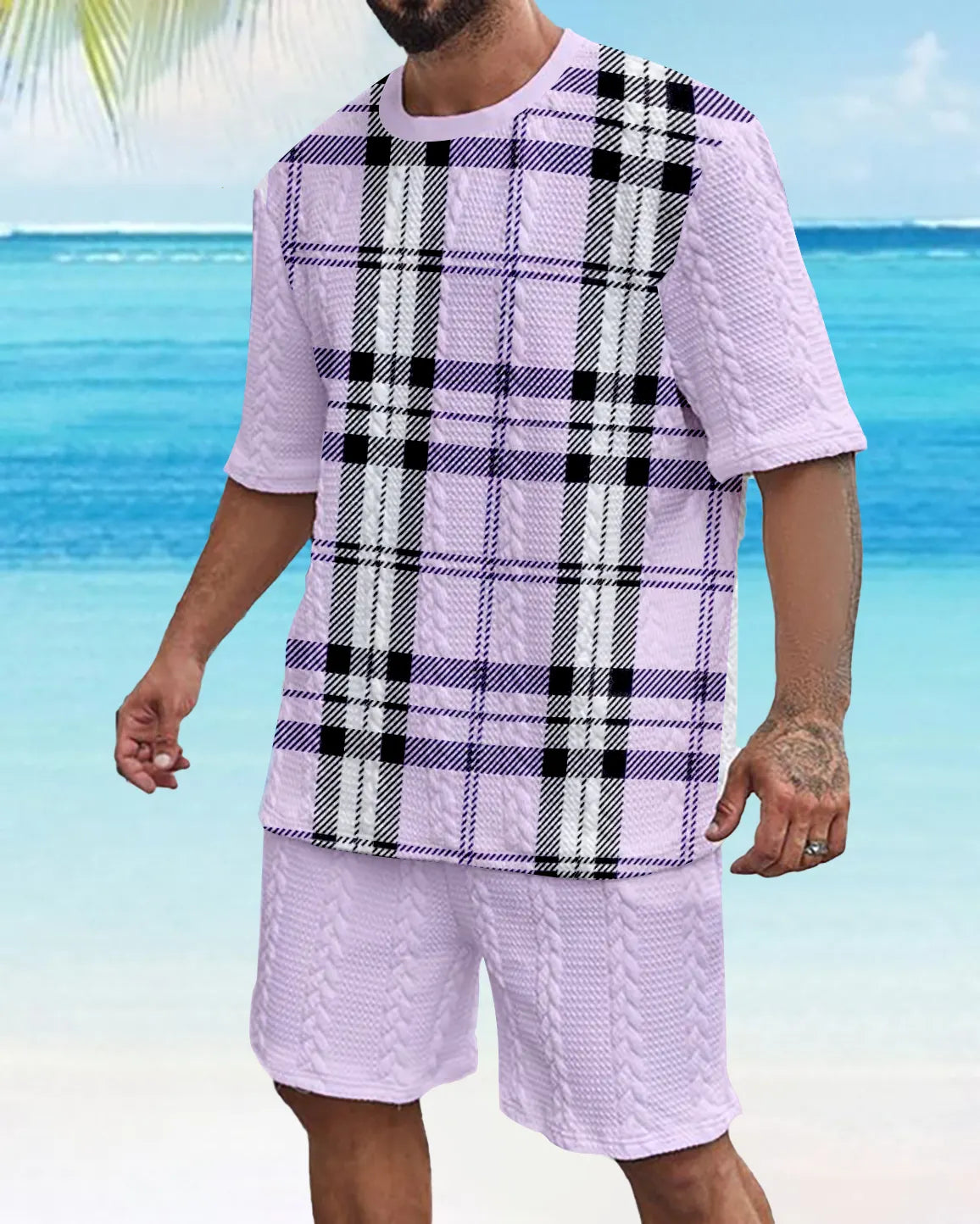 Suitmens Men's Color Block Gorgeous Textured Print Shorts Set 564