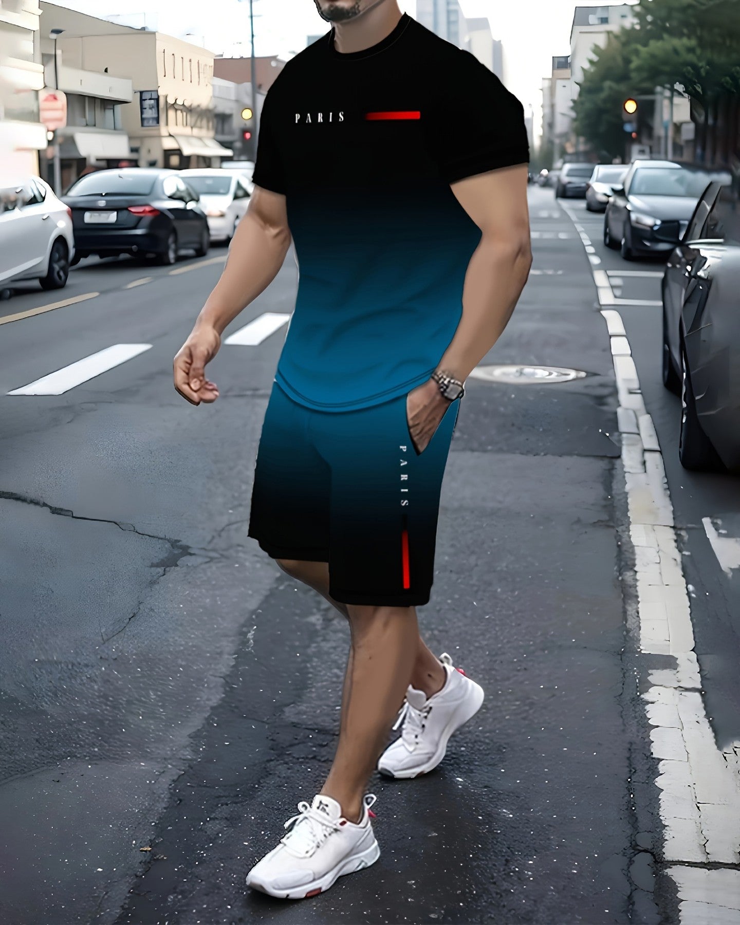 Men's Summer Vacation Round Neck Set 210